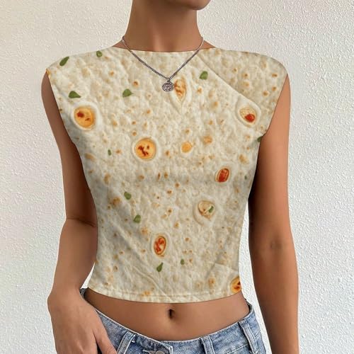 Tortilla Pattern Womens Backless Tops Open Back Shirts Summer Crop Shirts Sleeveless Casual