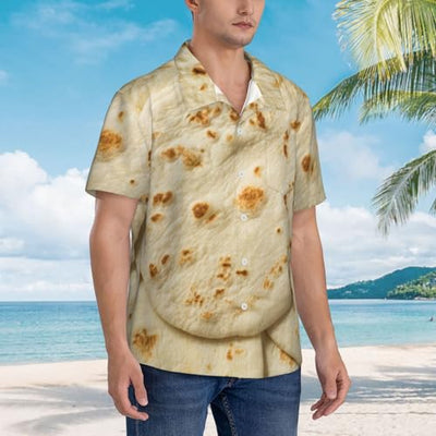 Kuilepa Taco Tortillas Pattern Men's Casual Button-Down Shirts Hawaiian Shirt Short Sleeve-Xx-Large Black