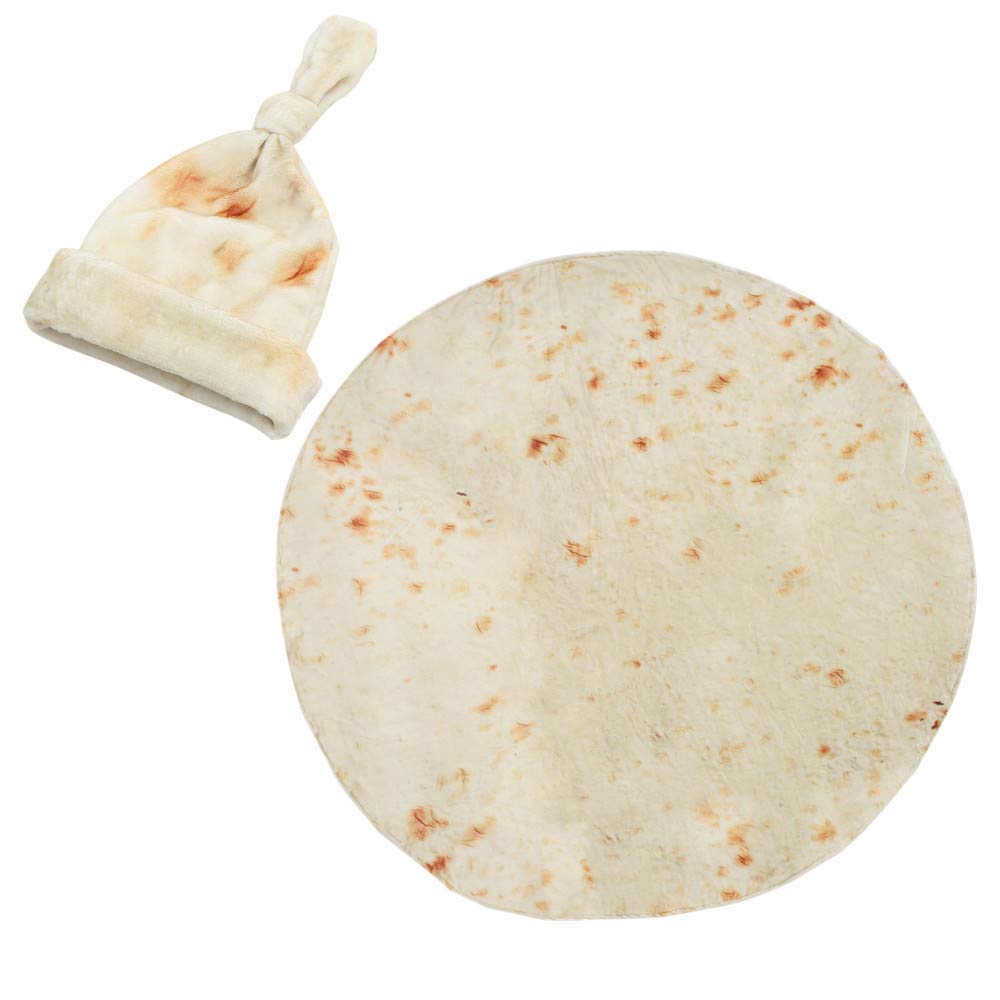 Swaddle Blanket for Baby Wrap Tortilla Flannel Shower with Hat Gift for Baby (36 Inch)