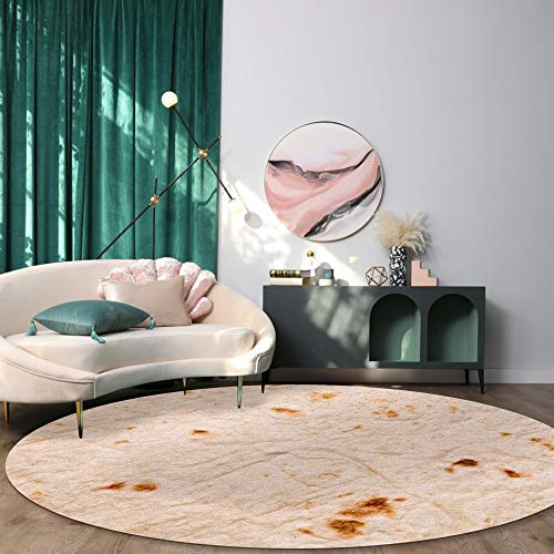 Indoor Area Rugs Tortilla Non-Slip Round Accent Area Floor Rug for Living Room Bedroom Kids Room College Dorm 5 ft