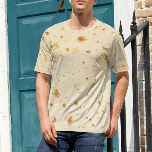 FULAOER Burrito Tortilla Pattern Men's Summer Short Sleeve Crew Neck T-Shirt Casual Sports Shirt S