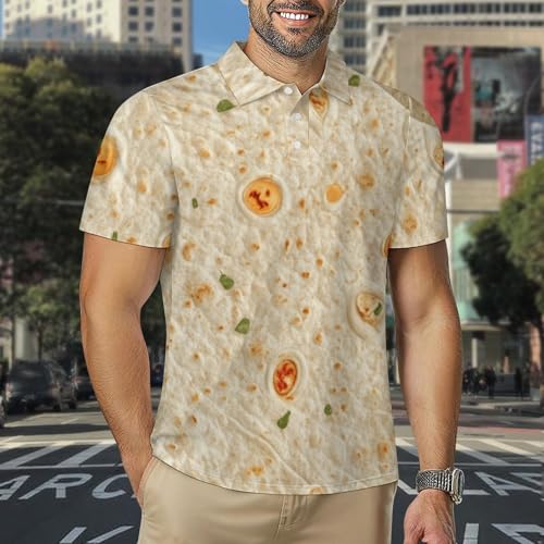 Burrito Tortilla Pattern Men's Polo Shirts Casual Short Sleeve Button Down Shirts Golf Polo Collared M