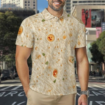 Burrito Tortilla Pattern Men's Polo Shirts Casual Short Sleeve Button Down Shirts Golf Polo Collared M