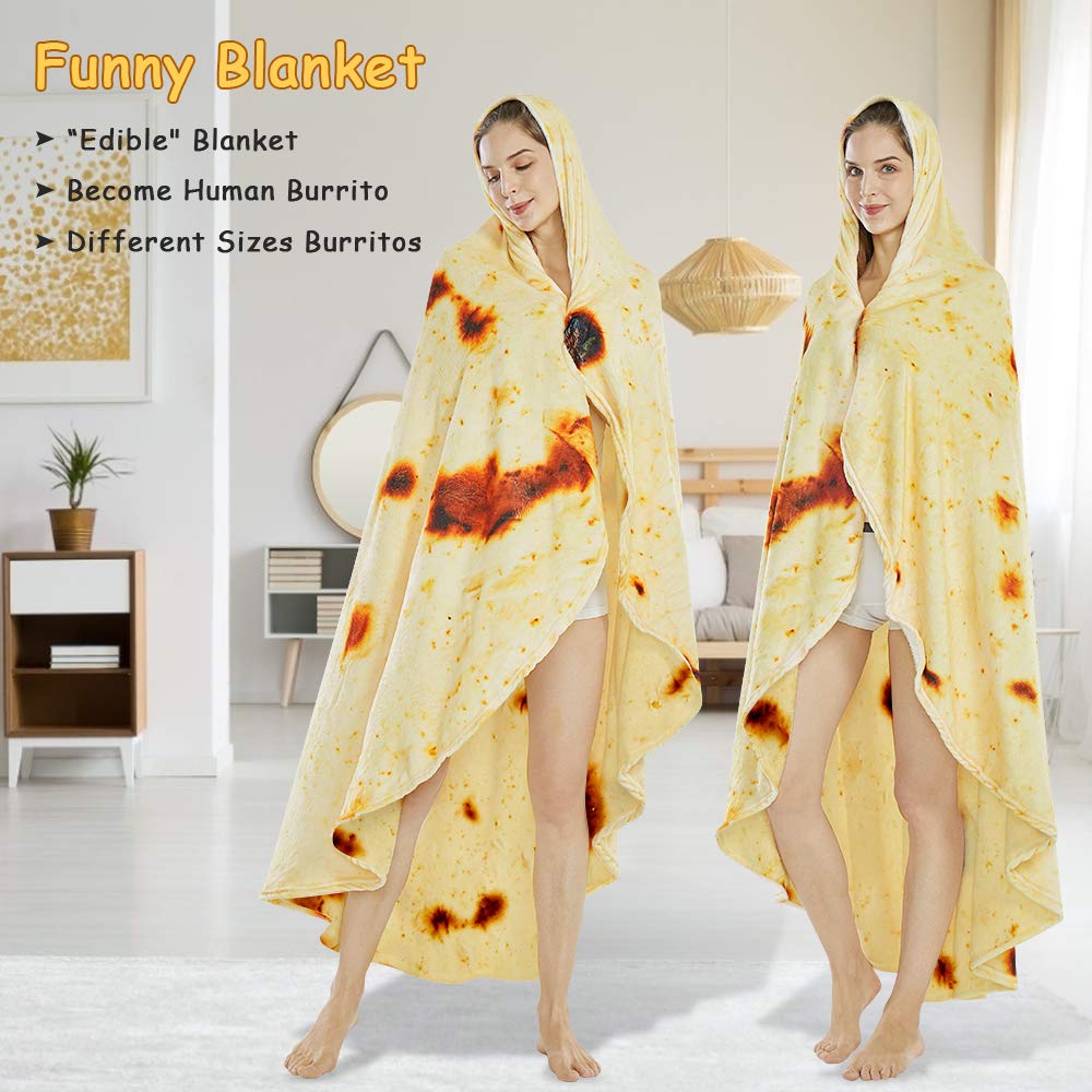 SeaRoomy Burritos Tortilla Throw Blanket, Tortilla Wrap Blanket, Novelty Tortillas Round Blankets Giant Tortillas Round Soft Blankets for Adults and Kids (Yellow, 71 inches)