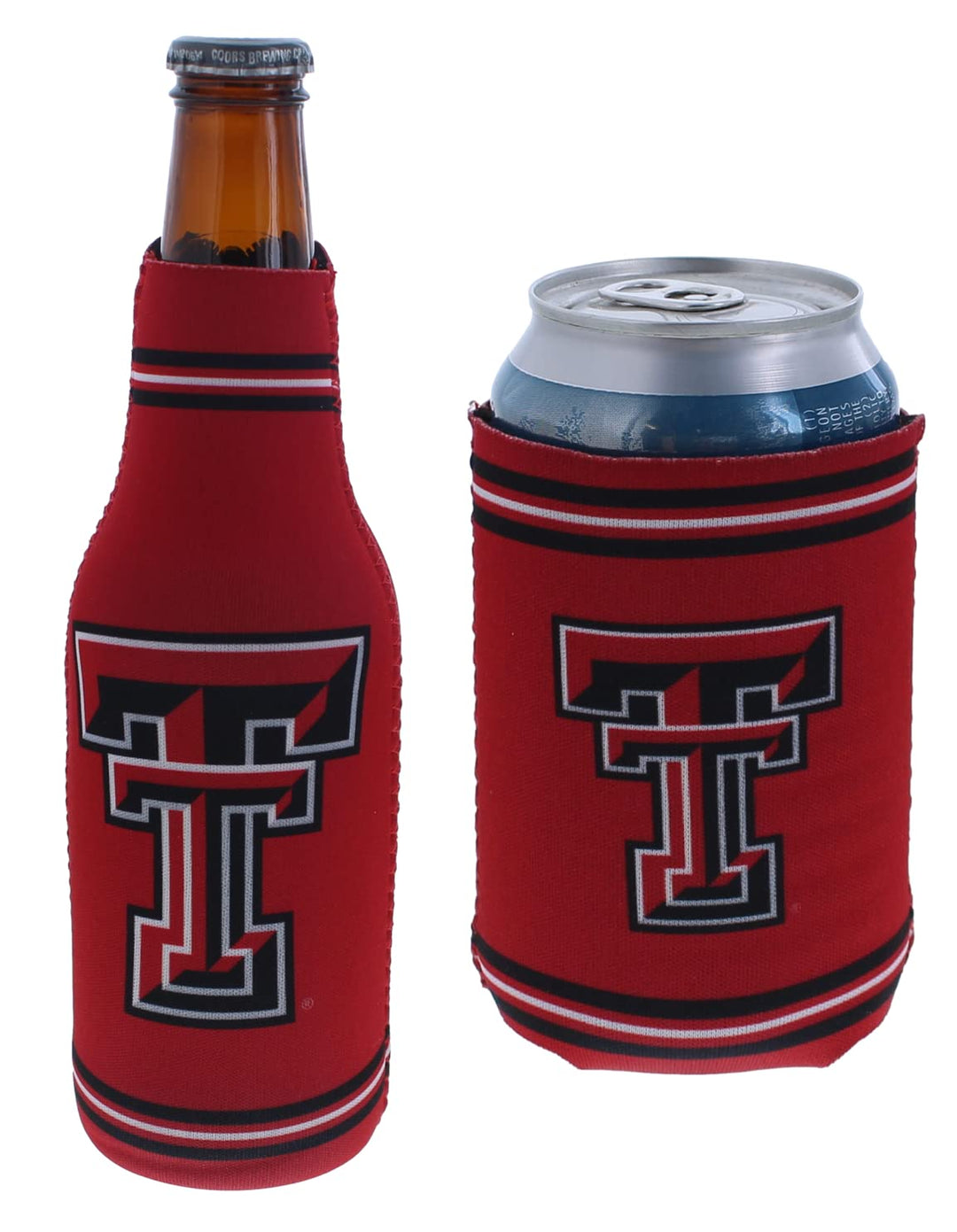 College Team Color Logo Can &amp; Bottle Holder Insulator Beverage Cooler Set (Texas Tech (Red Raiders) - Logo VP)
