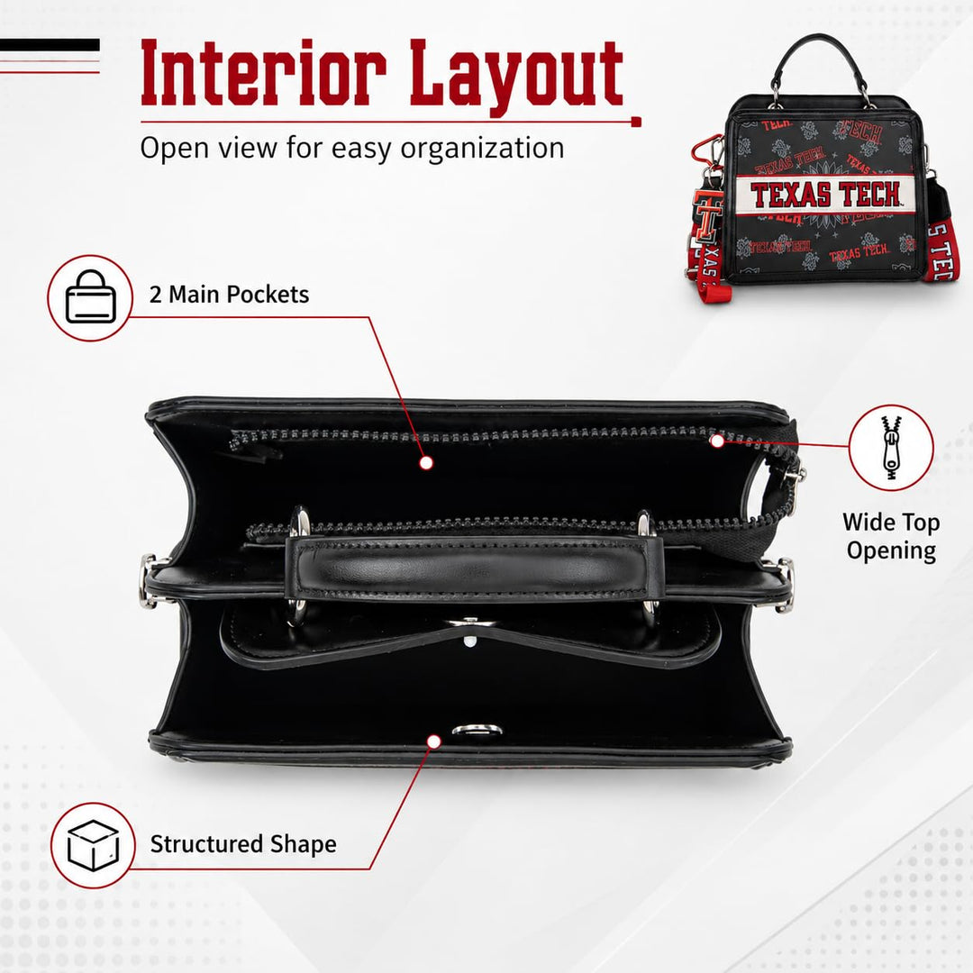 Montana West Texas Tech Leather Satchel Bags for Women, Small Purse with Detachable Shoulder Strap, Crossbody Handbag for Travel, Graduation Gift | NC-TTU004BK