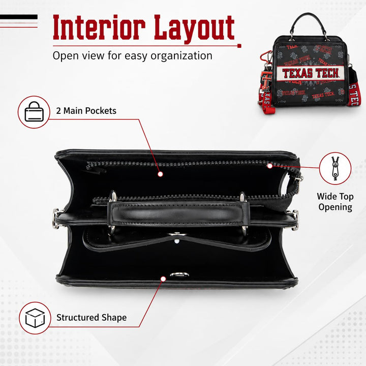 Montana West Texas Tech Leather Satchel Bags for Women, Small Purse with Detachable Shoulder Strap, Crossbody Handbag for Travel, Graduation Gift | NC-TTU004BK