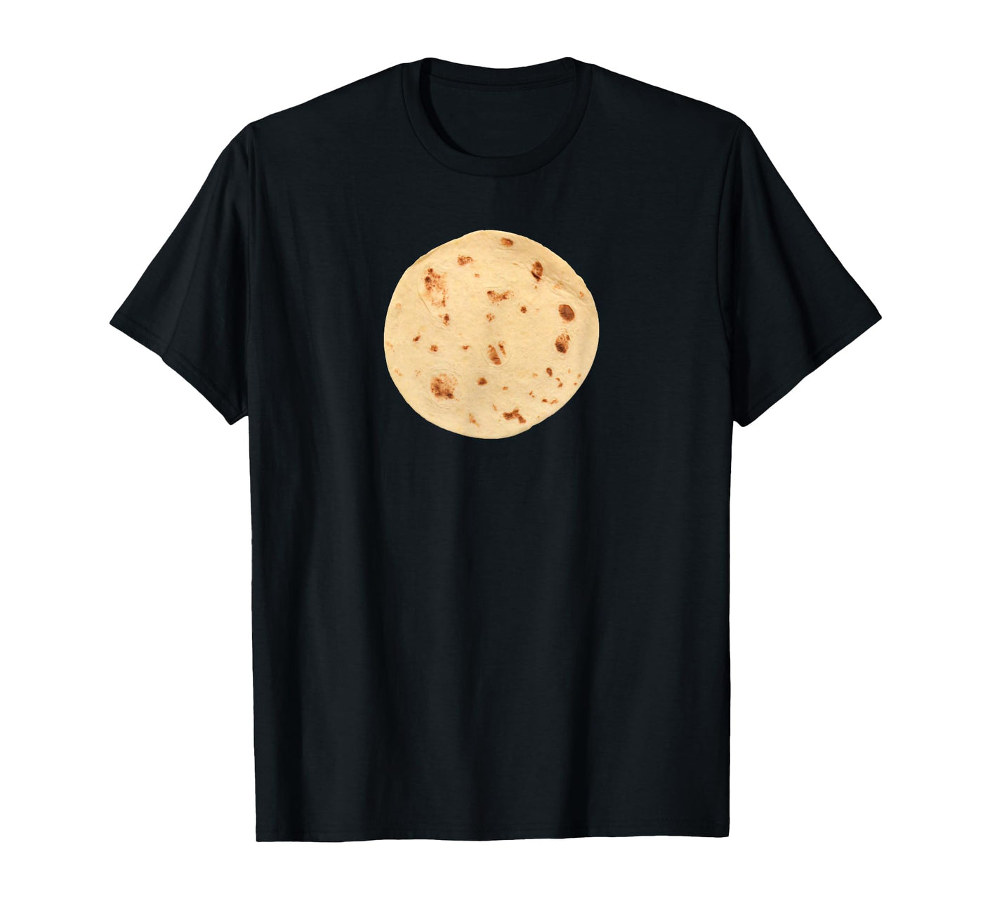 Below Normal Tees Flour Tortilla Funny Random T-Shirt - Women's Adult Classic Fit Black Short Sleeve T-Shirt - Halloween, Home Celebration - Size Small