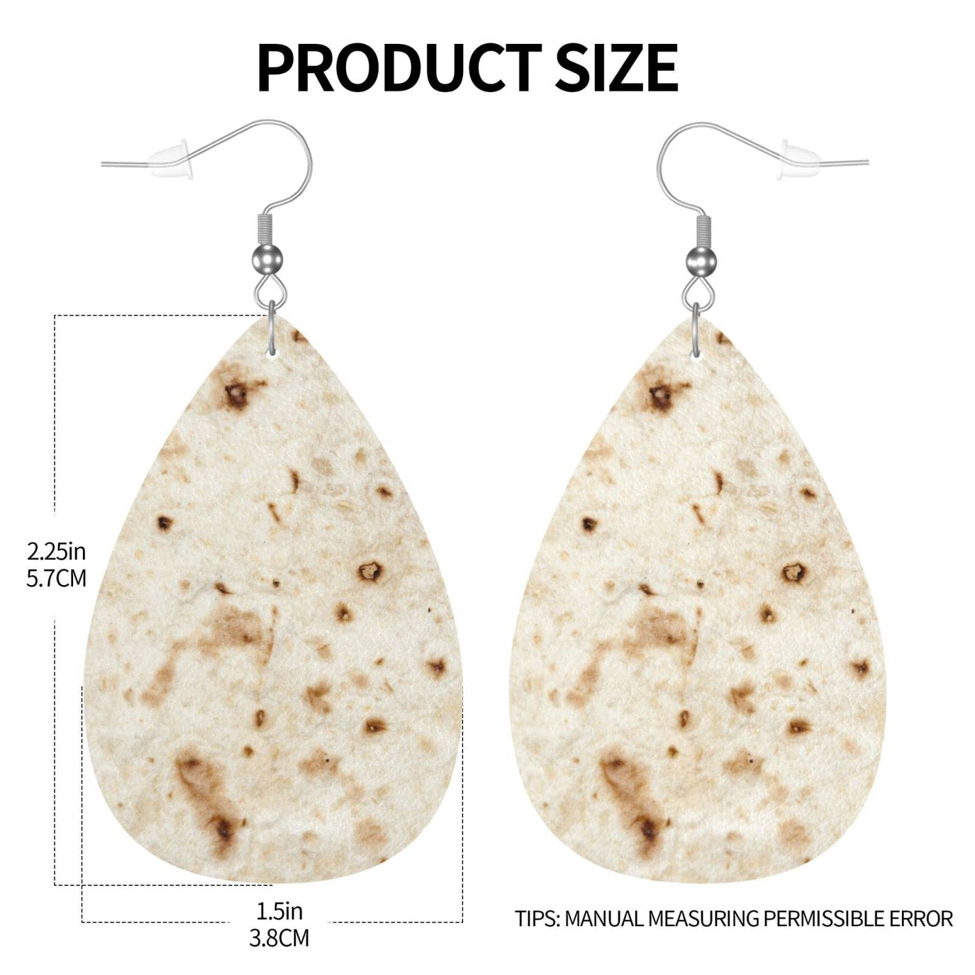 Giant Flour Tortilla Taco Earrings Dangle Earrings Double-Sided Leather Drop Teardrop Earrings Holiday Party Jewelry Gifts For Women