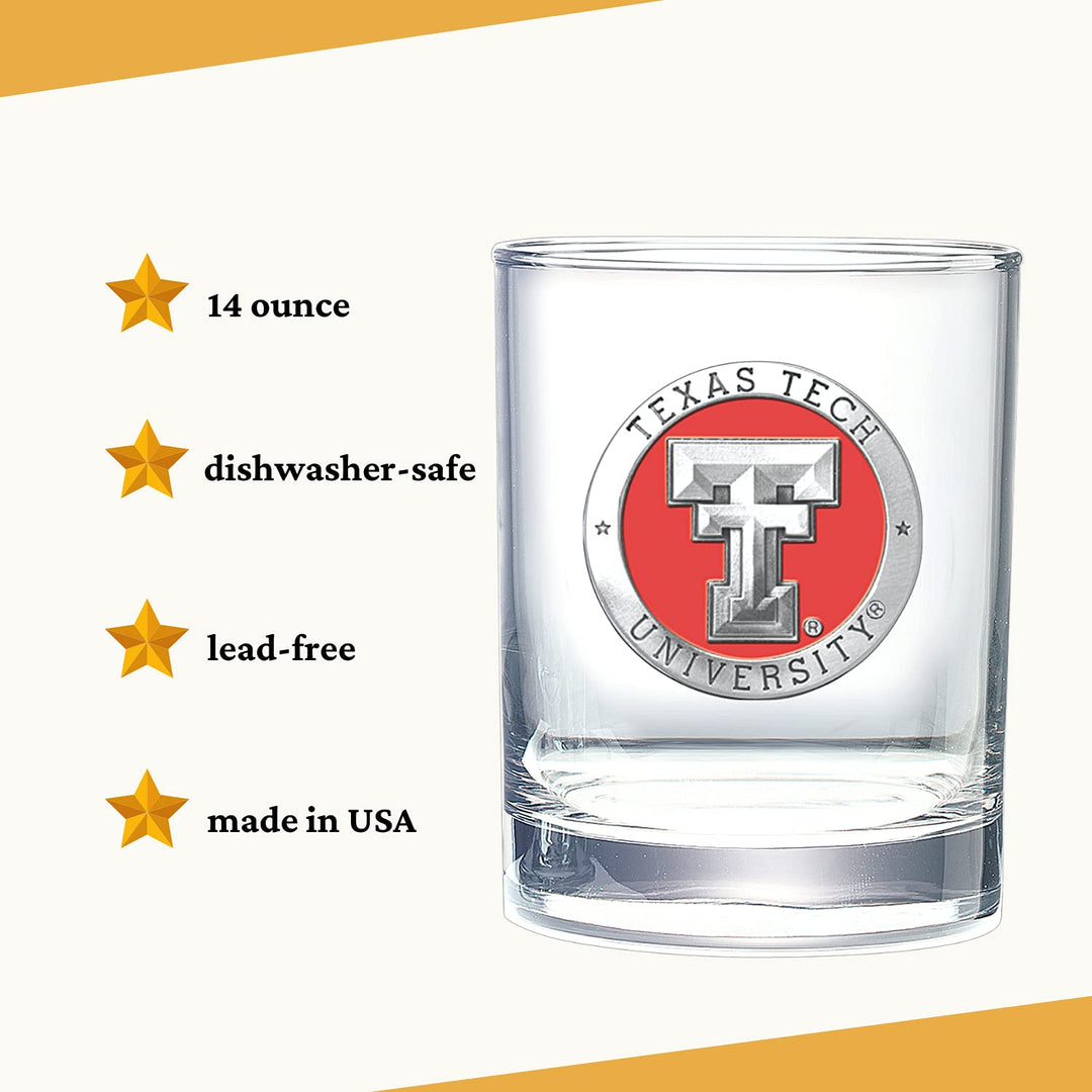Heritage Pewter Texas Tech Double Old Fashion 14 OZ Pewter Glass