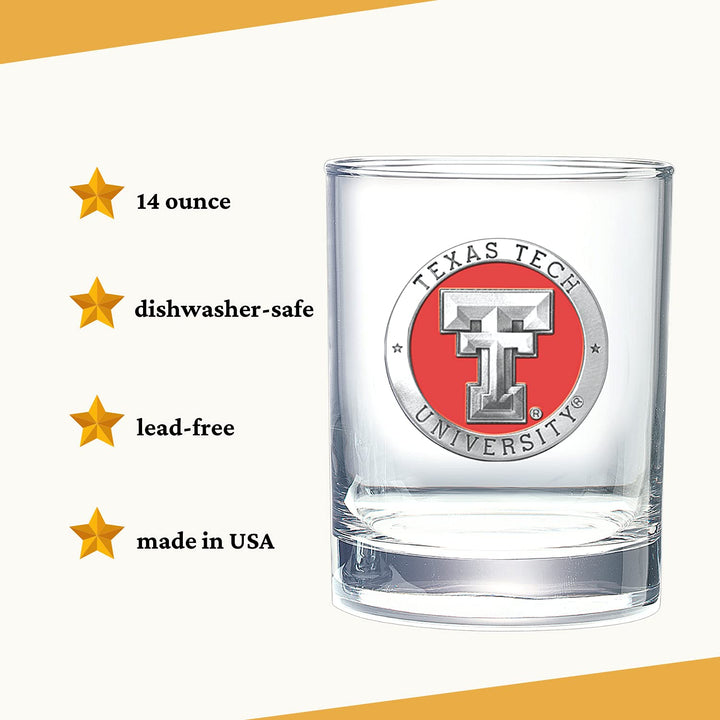 Heritage Pewter Texas Tech Double Old Fashion 14 OZ Pewter Glass
