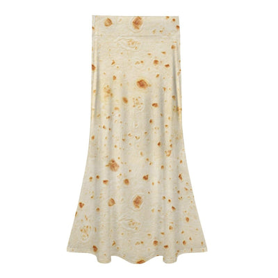 Burrito Tortilla Pattern Women's Fashion Printed High Waist Flared Long Skirt M
