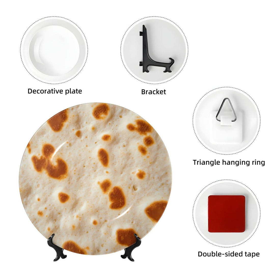 Tortilla Print Decorative Plates with Stand 6in for Living Room Table Decor Art Porcelain Plate