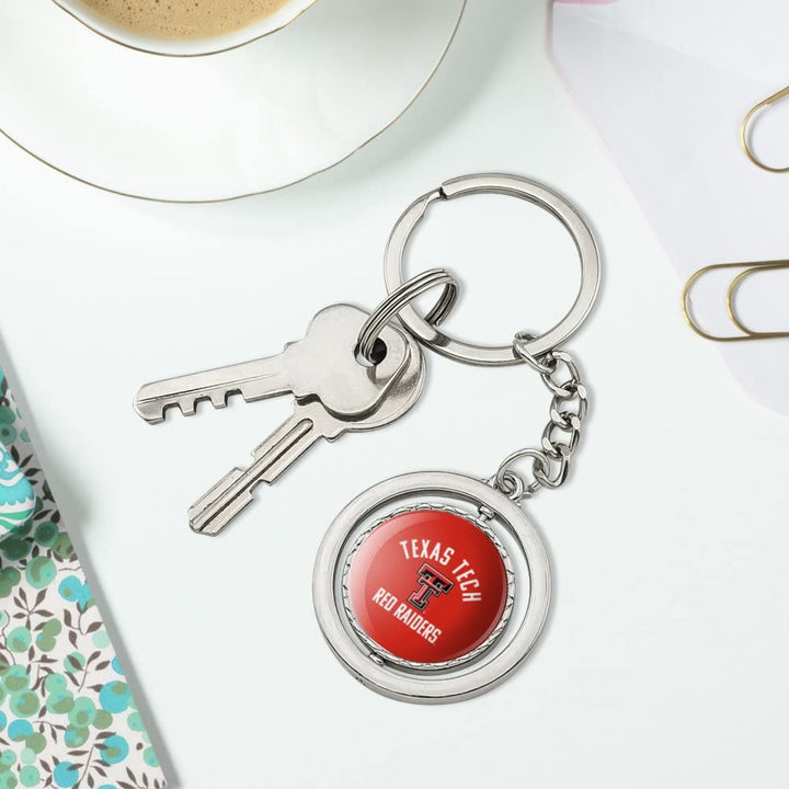 Texas Tech University Official Logo Keychain Spinning Round Chrome Plated Metal