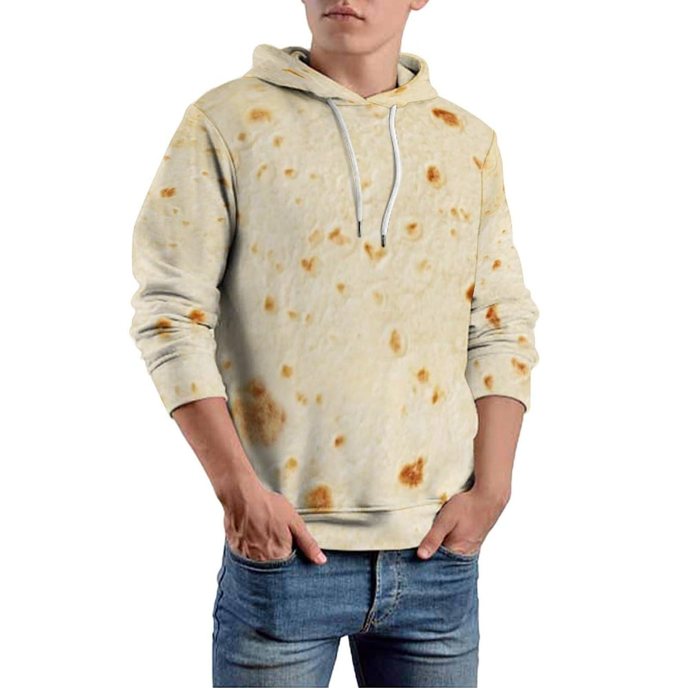 Burrito Tortilla Pattern Mens Casual Hooded Collar Drawstring Hoodies Pullover Long Sleeve Sweatshirts L