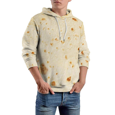 Burrito Tortilla Pattern Mens Casual Hooded Collar Drawstring Hoodies Pullover Long Sleeve Sweatshirts L