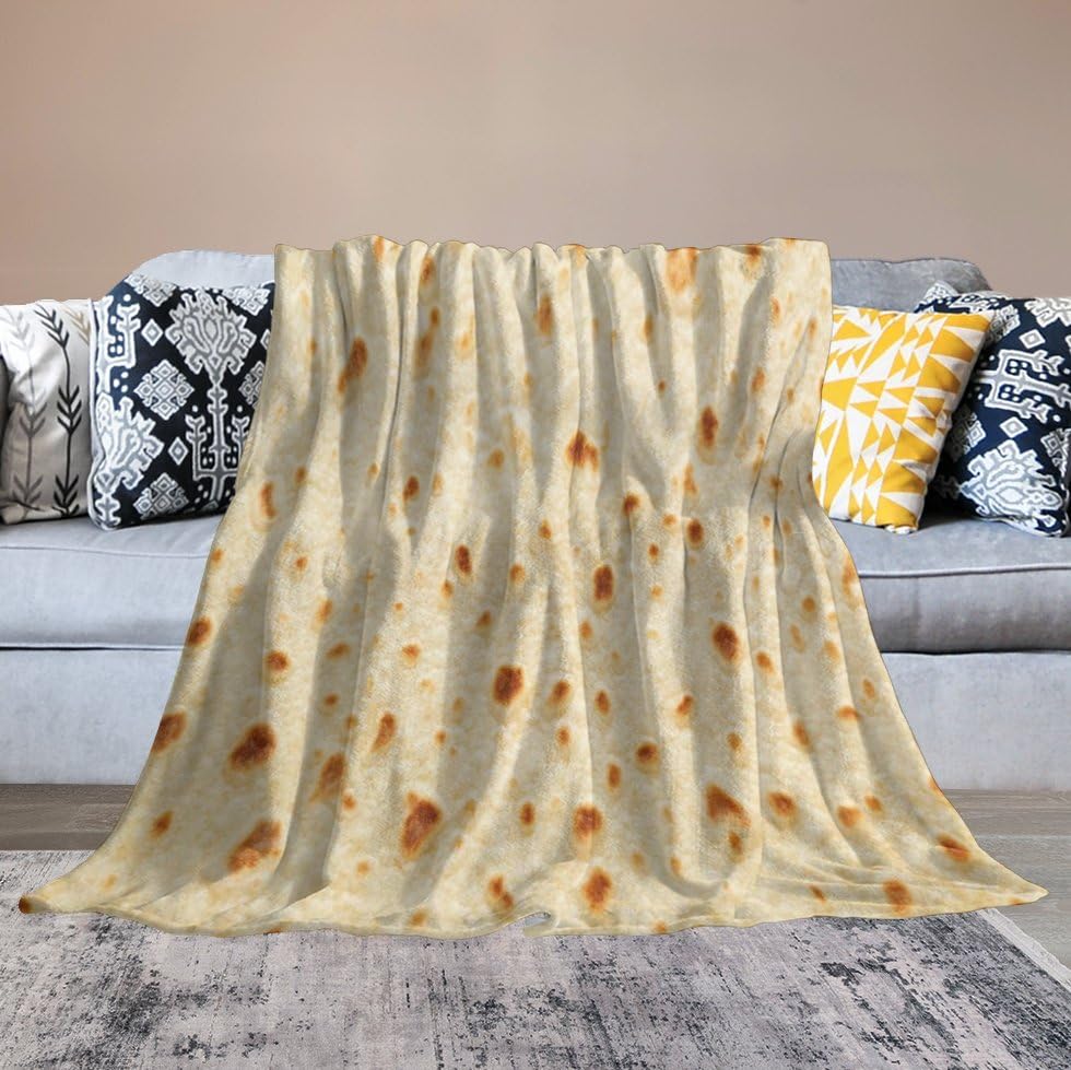 Burritos Tortilla Blanket Novelty Funny Realistic Food Soft Cozy Lightweight Throw Blanket for Children Boys Girls Women Men Bedroom Living Room Dorm Chair Sofa Travel 40x50in