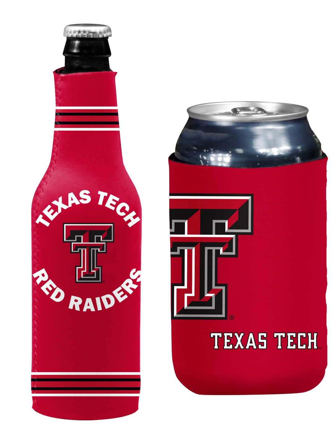 Texas Tech Logo Can &amp; Bottle Holder Insulator Beverage Cooler Set