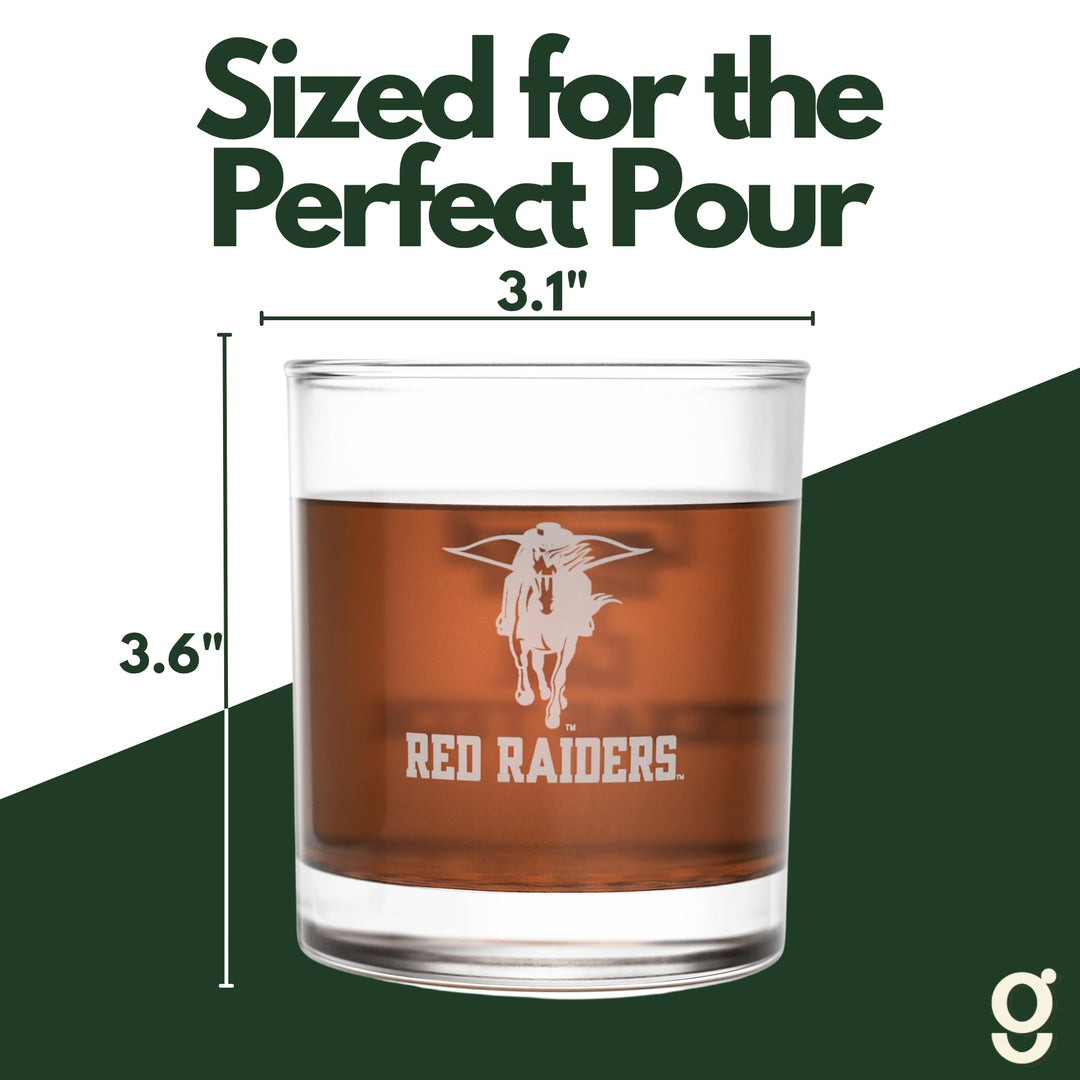 Texas Tech University Red Raiders Whiskey Glasses Set of 2, 10 oz Sand-Etched
