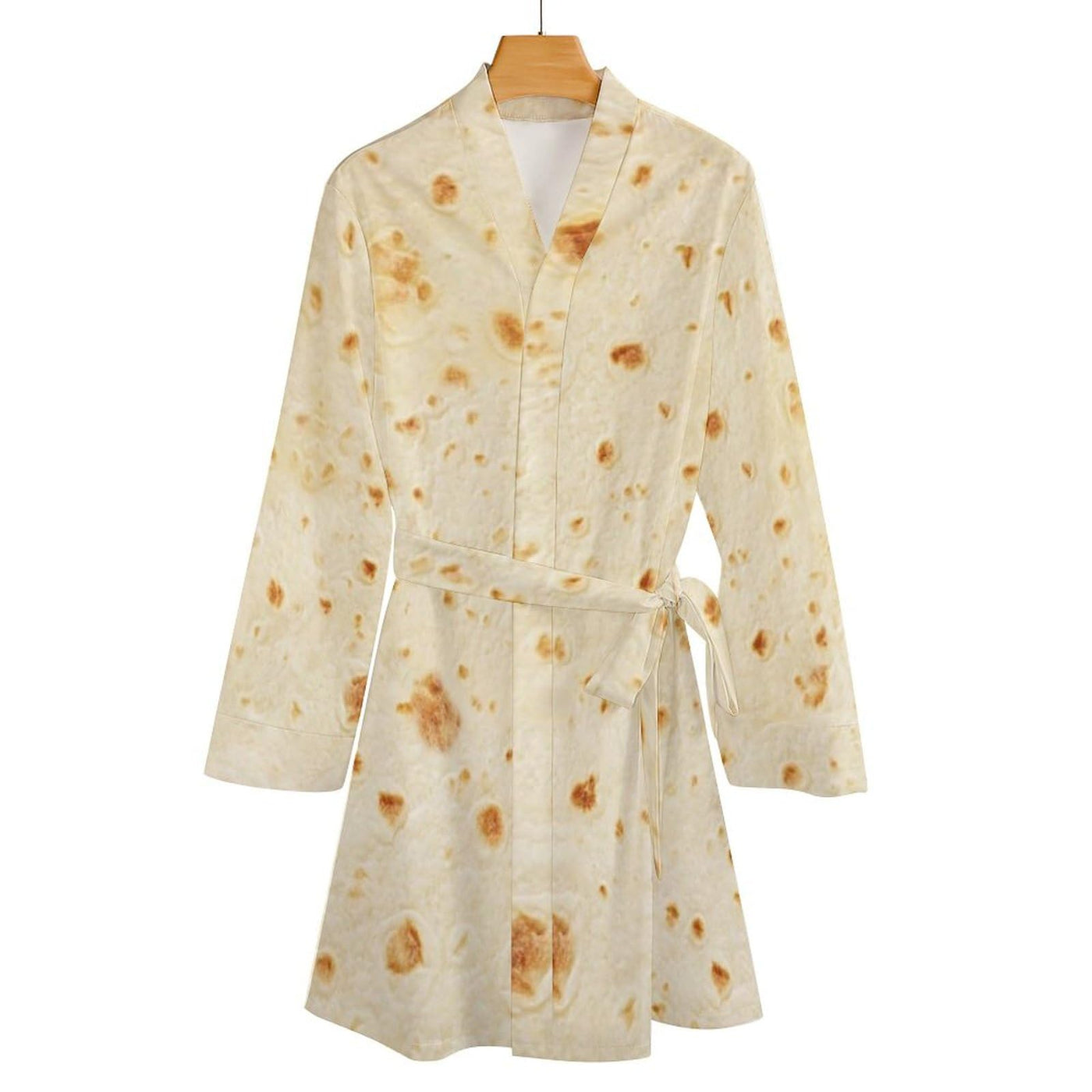 Burrito Tortilla Pattern Women's Nightshirt Long Sleeve Nightgown V-Neck Sleepwear Casual Pajama Dress L