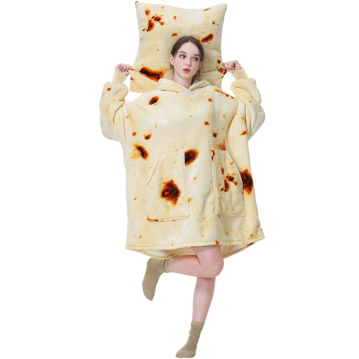 Oversized Wearable Tortilla Blanket Cozy Hoodie Blanket Warm Sherpa Sweatshirt Gifts for Women Men Adult