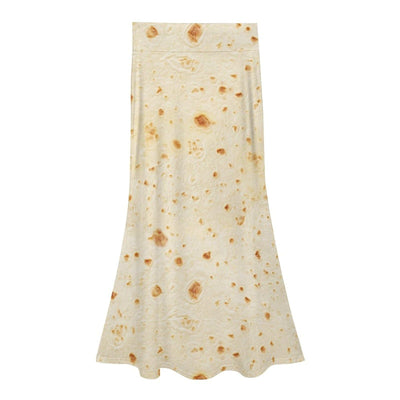 Burrito Tortilla Pattern Women's Fashion Printed High Waist Flared Long Skirt M