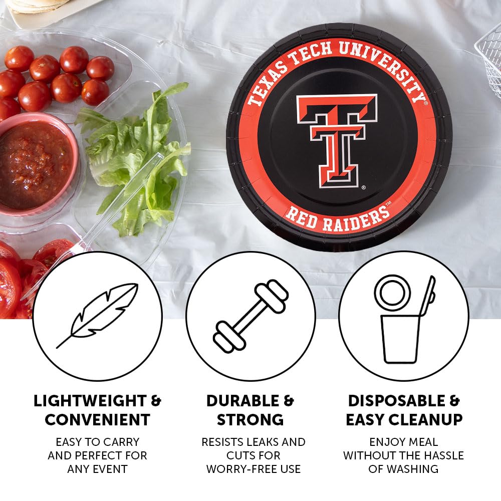 Desert Cactus Texas Tech University Paper Plates TTU Red Raiders 20 Count 9 inch Round Plates for Tailgates, Parties, Graduation and Events (Design A)