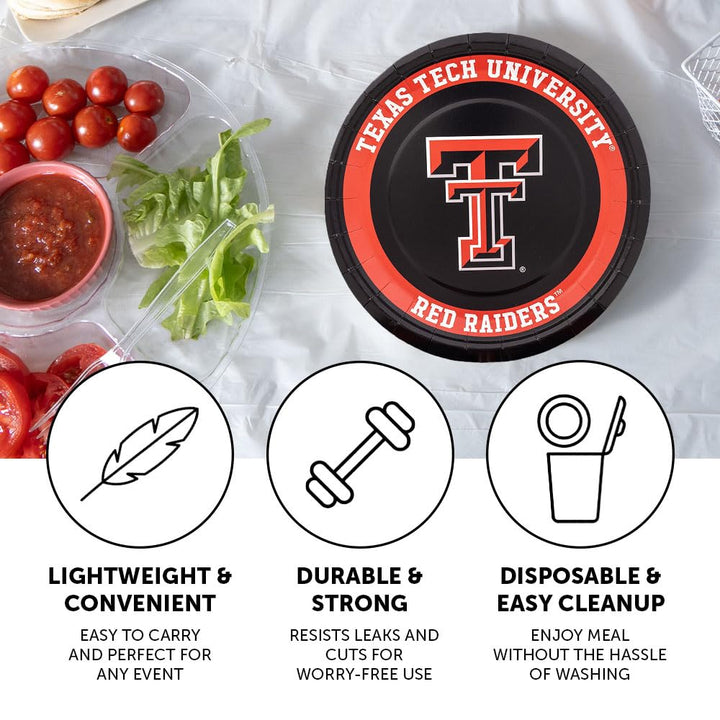 Desert Cactus Texas Tech University Paper Plates TTU Red Raiders 20 Count 9 inch Round Plates for Tailgates, Parties, Graduation and Events (Design A)