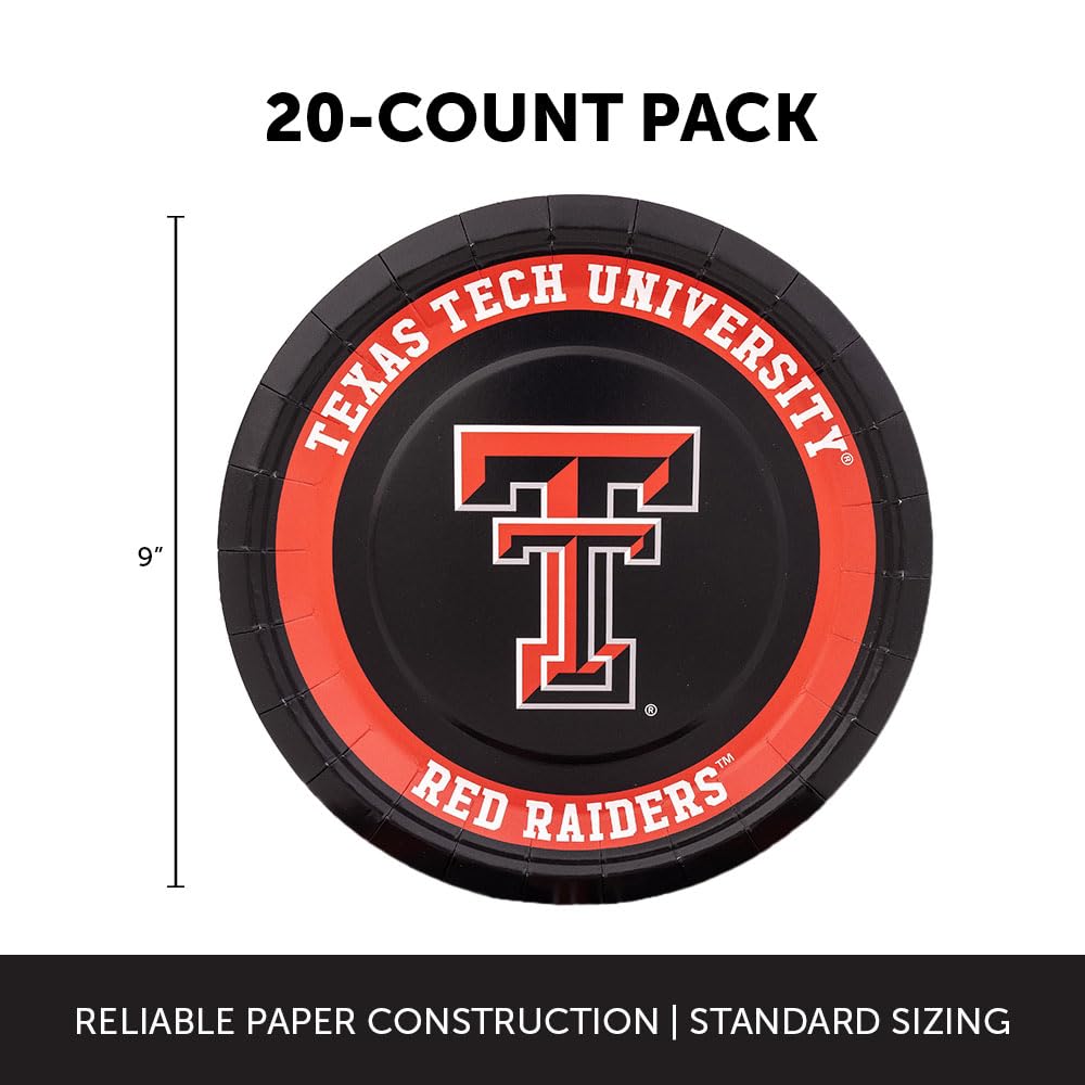 Desert Cactus Texas Tech University Paper Plates TTU Red Raiders 20 Count 9 inch Round Plates for Tailgates, Parties, Graduation and Events (Design A)