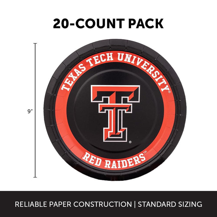 Desert Cactus Texas Tech University Paper Plates TTU Red Raiders 20 Count 9 inch Round Plates for Tailgates, Parties, Graduation and Events (Design A)