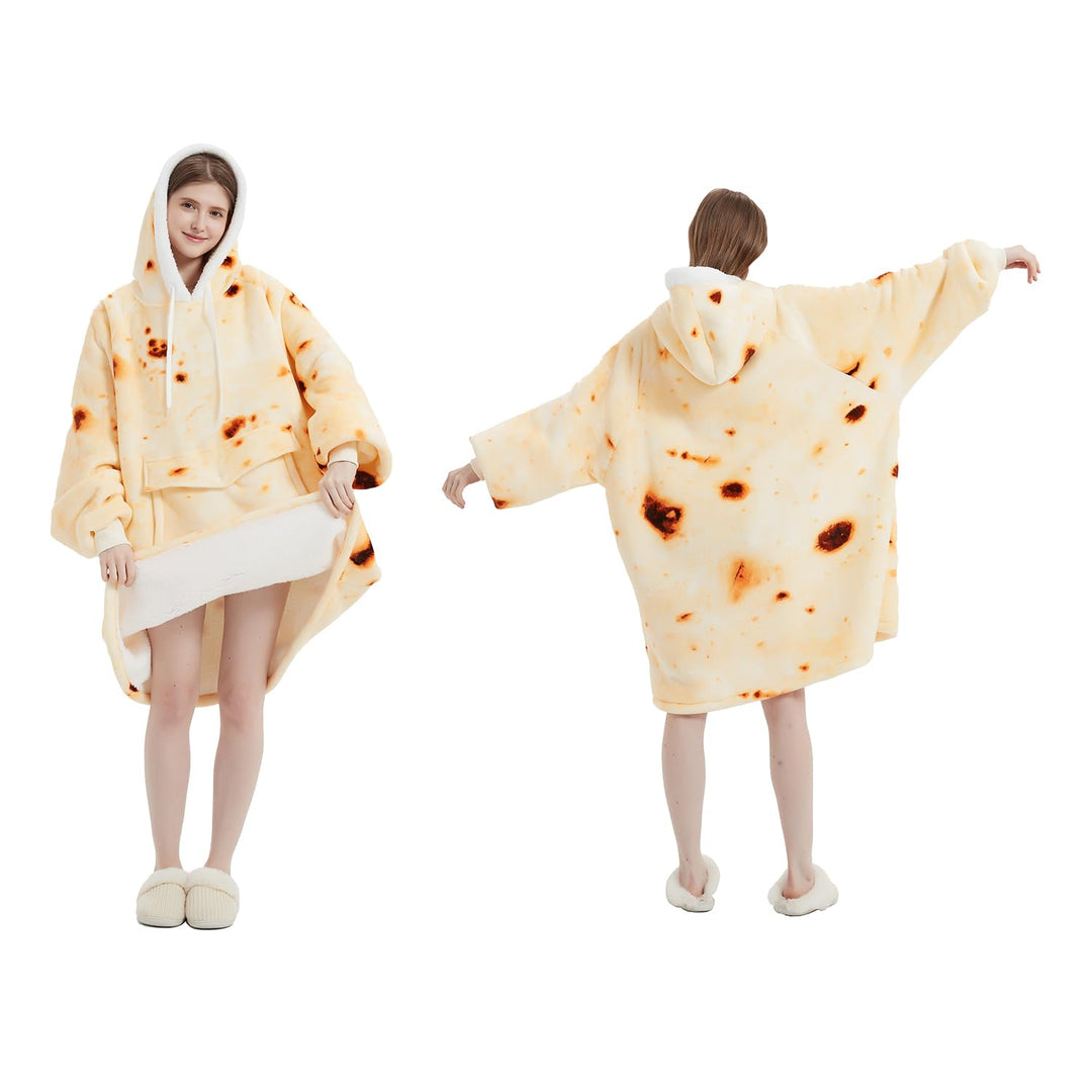 Wearable Tortilla Blanket Hoodie for Women Comfy Sherpa Sweatshirt Blanket Christmas Gifts, Oversized Pullover Jacket for Adult