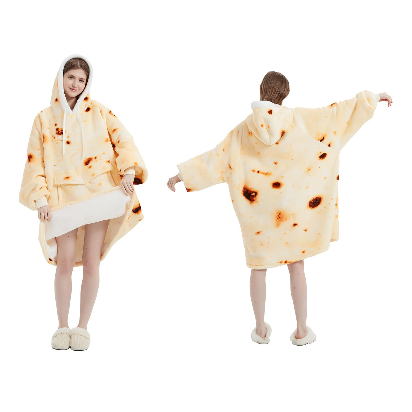 Qeils Wearable Blanket Hoodie for Women, Comfy Sherpa Sweatshirt Blanket as Birthday Christmas Gifts, Oversized Pullover Jacket Blanket Hoodie for Adult (Burritos, Adult)