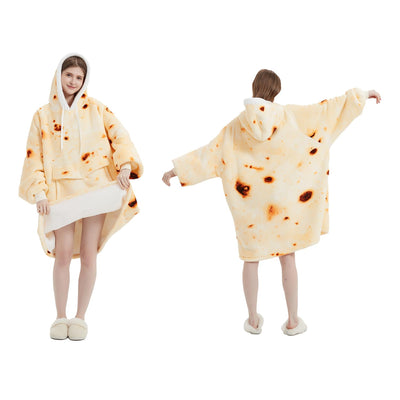 Qeils Wearable Blanket Hoodie for Women, Comfy Sherpa Sweatshirt Blanket as Birthday Christmas Gifts, Oversized Pullover Jacket Blanket Hoodie for Adult (Burritos, Adult)