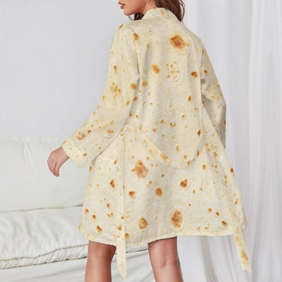 Burrito Tortilla Pattern Women's Nightshirt Long Sleeve Nightgown V-Neck Sleepwear Casual Pajama Dress L