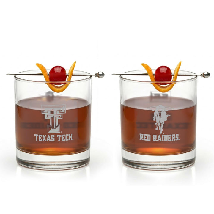 Texas Tech University Red Raiders Whiskey Glasses Set of 2, 10 oz Sand-Etched