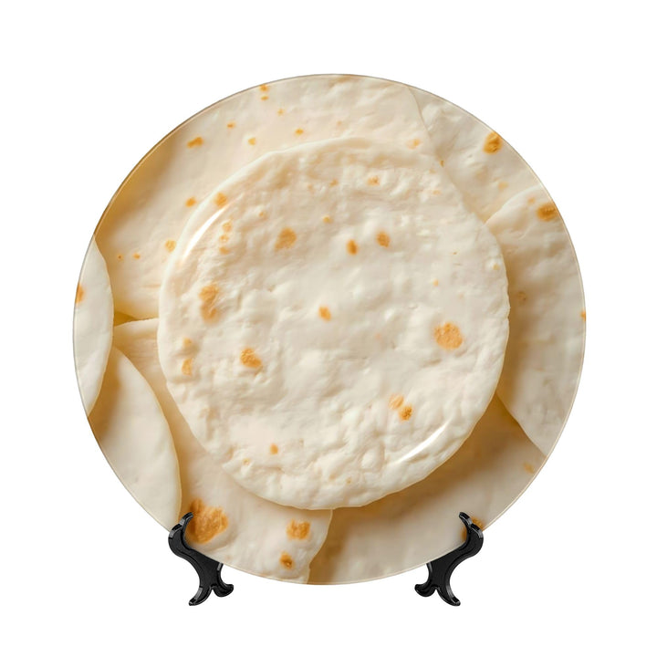 Tortillas Pattern Decorative Plates Ceramic Ornament Decorative Dish with Stand Art Porcelain Plate (6in)