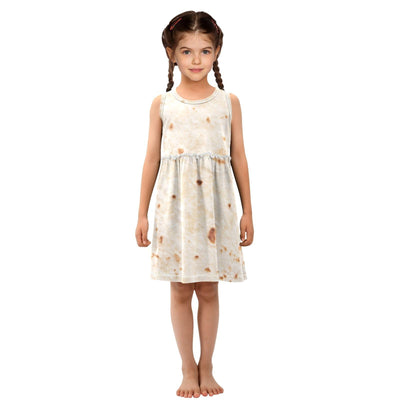 PBJCKAH Mexican Burrito Tortilla Retro Girls Casual Dress Cotton Summer Clothes for Kids 6Y