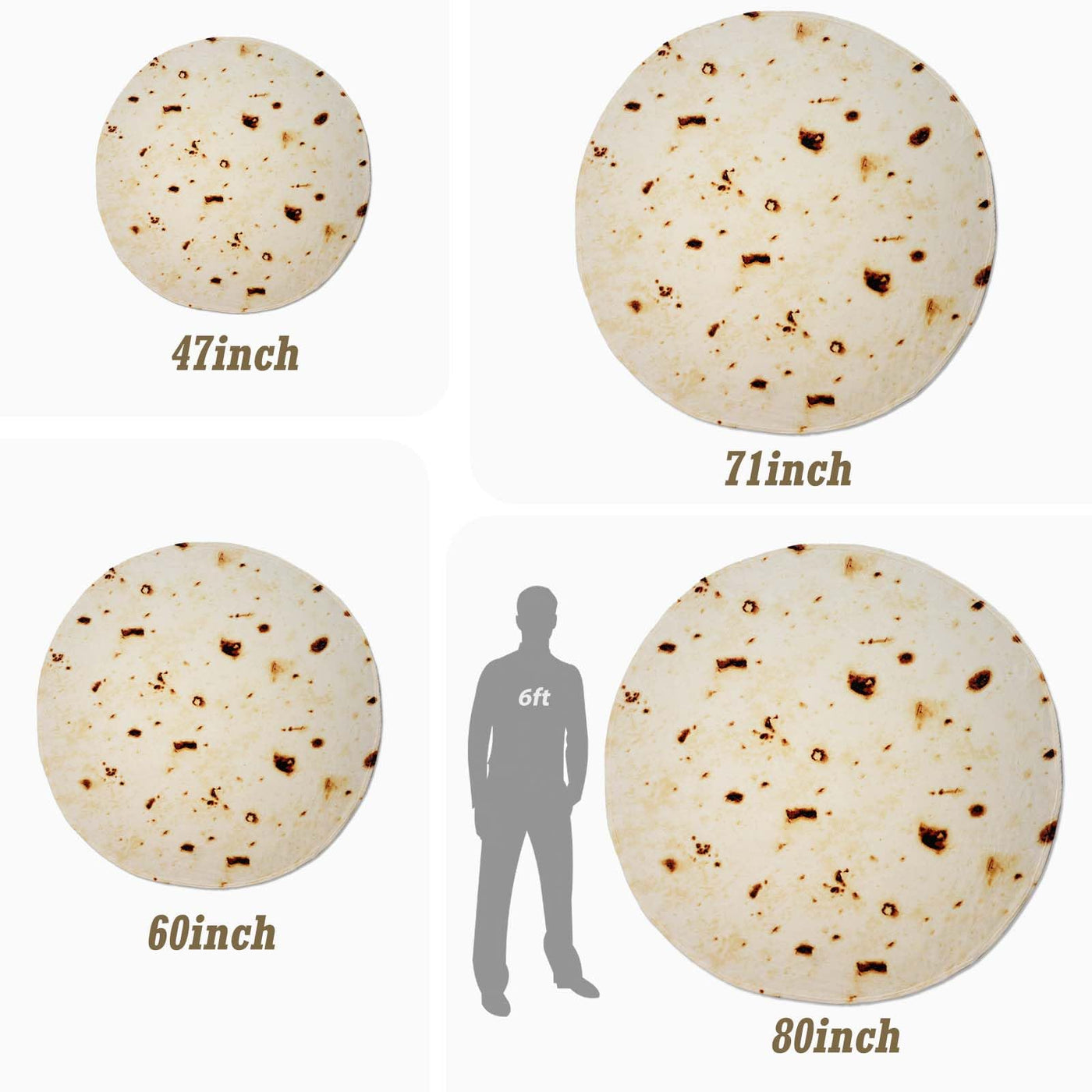 Excervent Large Tortilla Burritos Wrap Blanket, 300 GSM Double Sided Funny Realistic Food Blanket, Giant Novelty Tortilla Super Soft Taco Flannel Throw Blankets as, 71 inch Beige