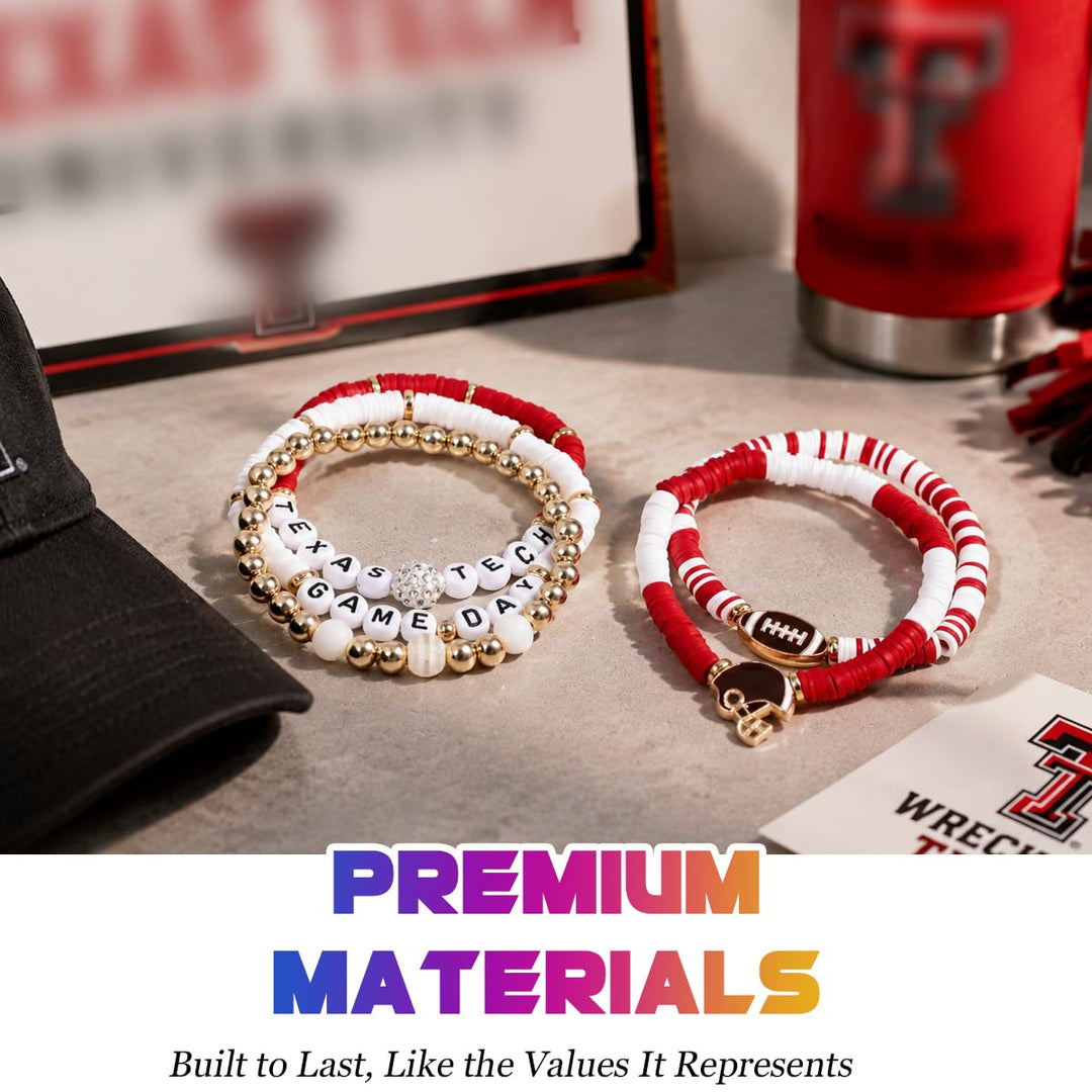Texas Tech Merch Gifts Inspired Bracelets 5 Pcs Stackable Stretch Beaded Friendship Game Day Football Bracelets Costume Shirt Jersey Hat flag Merchandise Gifts for Fans Women Birthday