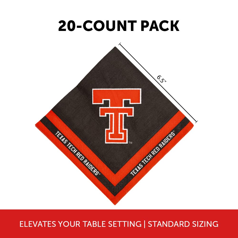 Desert Cactus Texas Tech University Disposable Napkins TTU Red Raiders 20 Count 2 Ply 13 inch Dinner Square for Tailgates, Graduation, Party and Game Day Tableware Decoration (Design A)