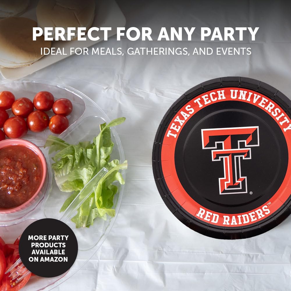 Desert Cactus Texas Tech University Paper Plates TTU Red Raiders 20 Count 9 inch Round Plates for Tailgates, Parties, Graduation and Events (Design A)