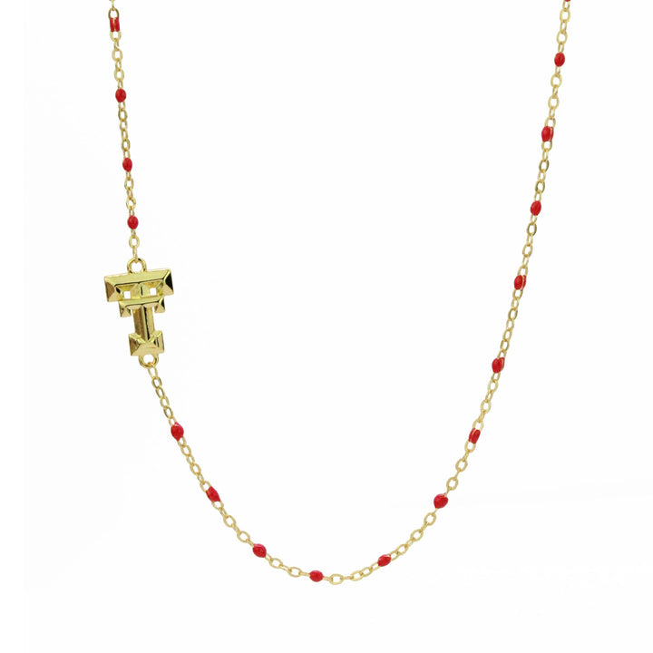 Color Shout The Texas Tech Necklace: Side Set Texas Tech Red Enamel Bead Necklace