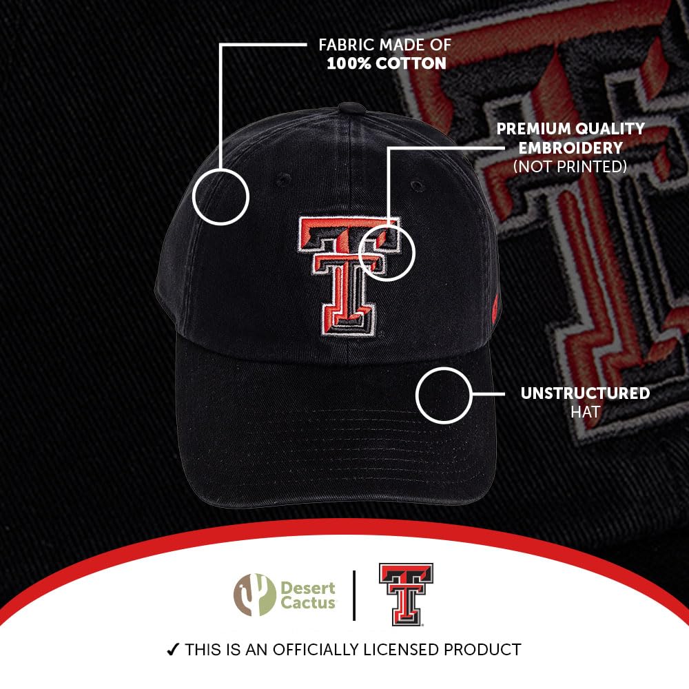 Desert Cactus Texas Tech University Baseball Hat TTU Red Raiders Brimmed Embroidered Hats Cap Adjustable Cloth Strap Adult (Style B1)