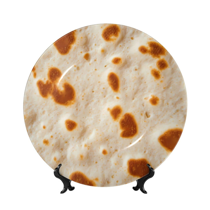 Tortilla Print Decorative Plates with Stand 6in for Living Room Table Decor Art Porcelain Plate