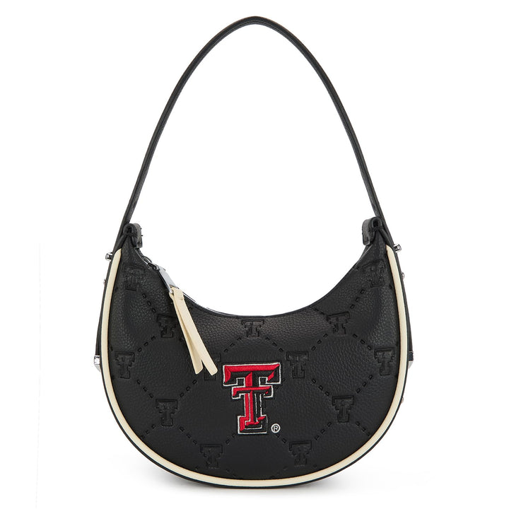 Texas Tech Crescent Shoulder Bags for Women, Ladies Clutch Underarm Purse with RFID Protection, Leather Half Moon Handbags for Fan Gifts | NC-TTU017BK
