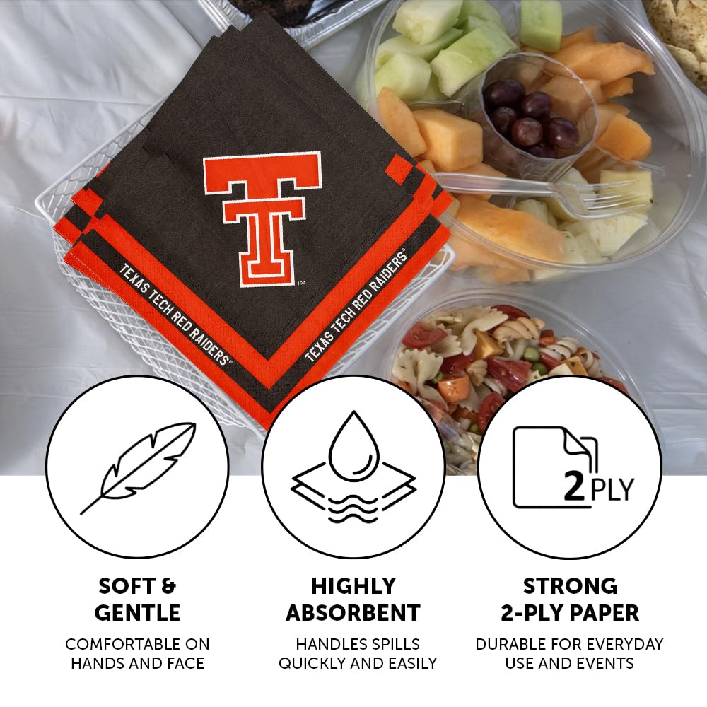 Desert Cactus Texas Tech University Disposable Napkins TTU Red Raiders 20 Count 2 Ply 13 inch Dinner Square for Tailgates, Graduation, Party and Game Day Tableware Decoration (Design A)