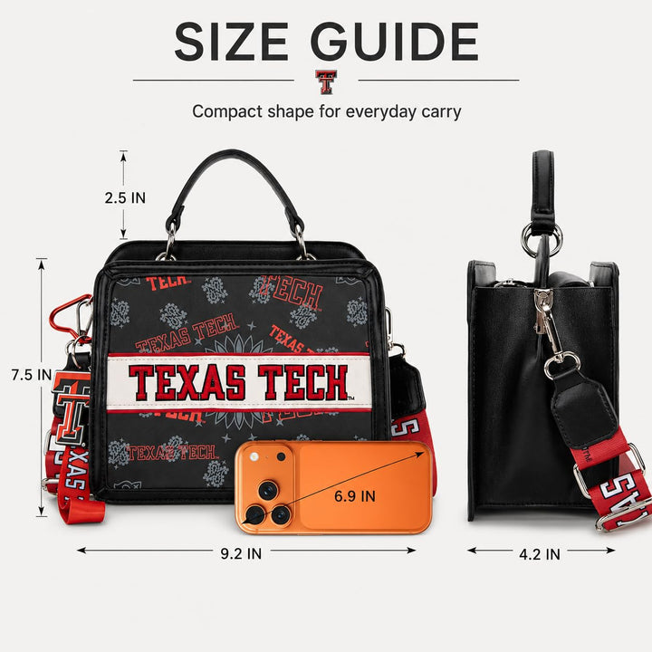 Montana West Texas Tech Leather Satchel Bags for Women, Small Purse with Detachable Shoulder Strap, Crossbody Handbag for Travel, Graduation Gift | NC-TTU004BK