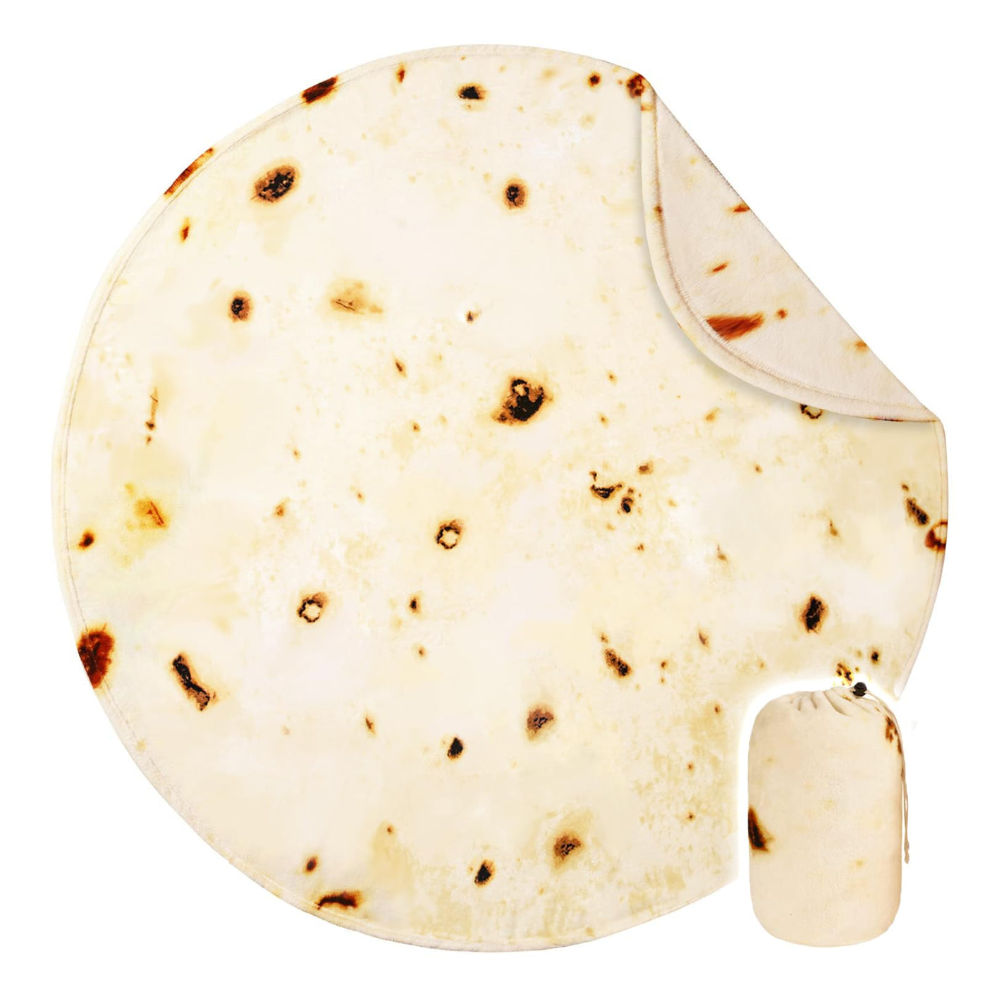 Bnuitland 80 Inches Tortilla Burritos Pattern Blanket with Pouch, 300 GSM Double Sided Giant Flour Novelty Taco Funny Realistic Food Blanket for Adults, Super Soft Flannel for Bed