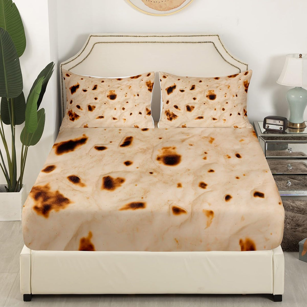 Tortillas Bed Sheet Set Fitted Sheet Taco Bedding Set for Boys Girls Kids Food Theme Bed Cover Twin Size with 1 Pillow Case