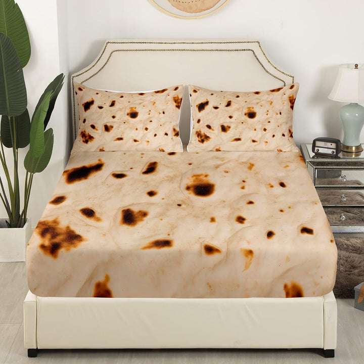 Tortillas Bed Sheet Set Fitted Sheet Taco Bedding Set for Boys Girls Kids Food Theme Bed Cover Twin Size with 1 Pillow Case